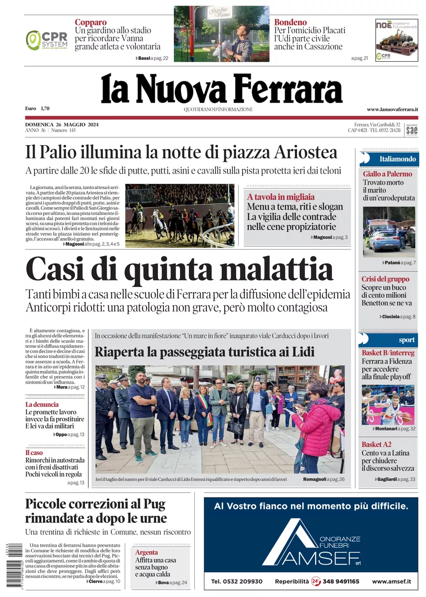 Prima-pagina-nuova ferrara-oggi-edizione-del-2024-05-26